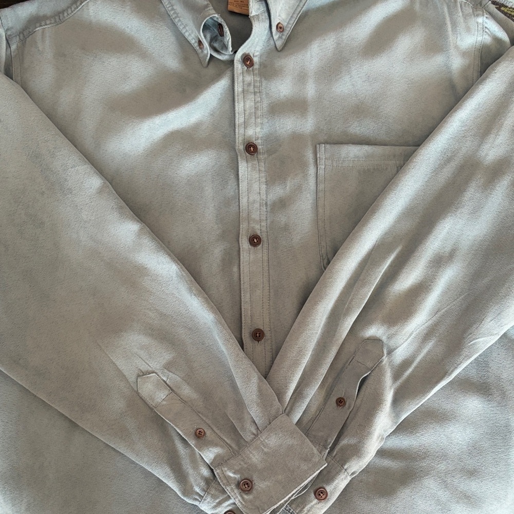 Suede Men's Blue Button-Down Shirt - Picture 7 of 7